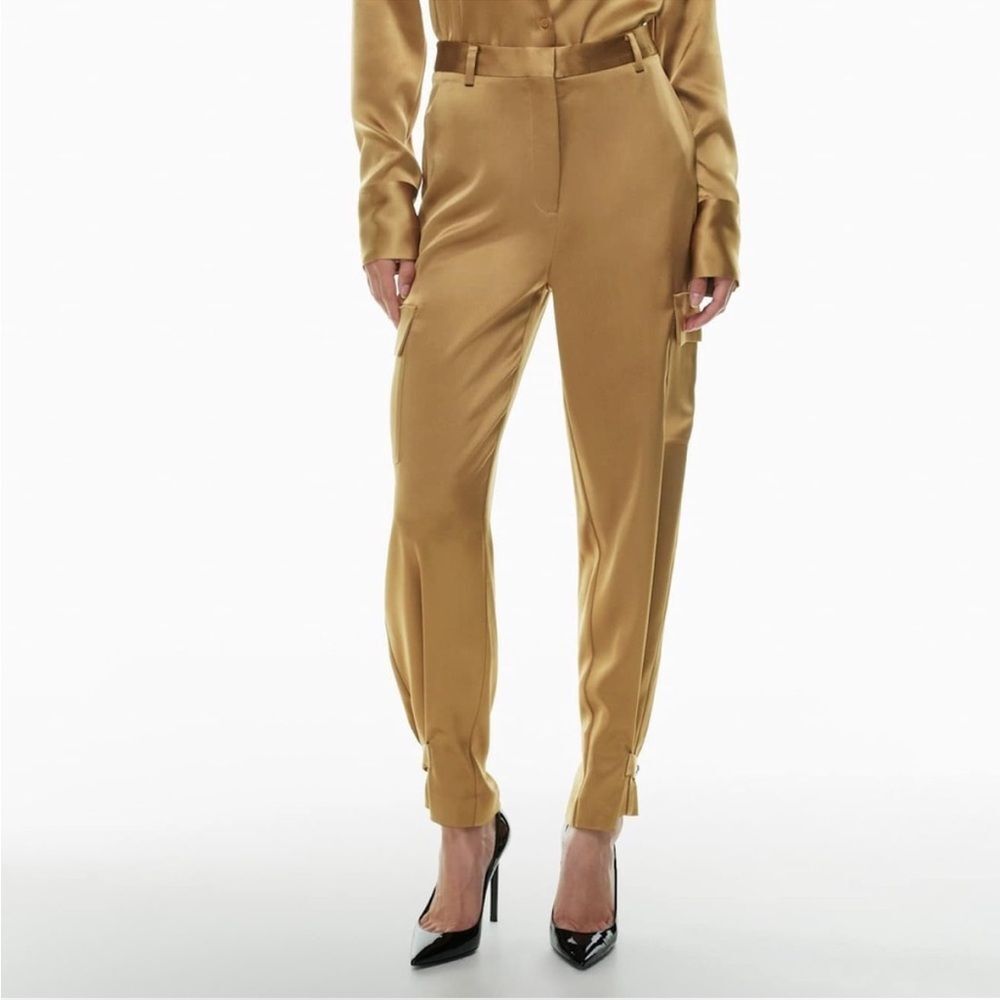 Babaton For Aritzia Refined Gold High-Waisted Satin Cargo Pant Size 2 Classy